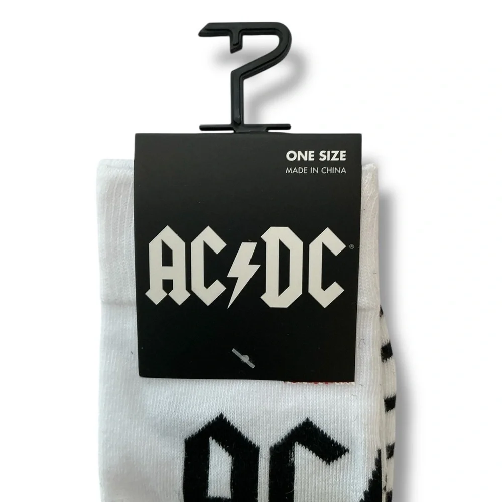 AC/DC Crew Socks Fun Novelty Classic Rock Black White Adult Unisex One Size 7-12